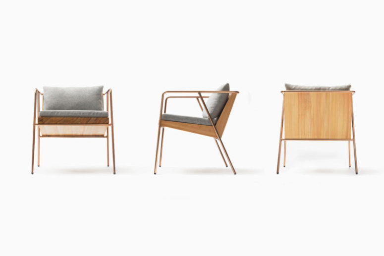 The fabric used here is Nordic, the shade if grey, which contrasts with warm wood and copper shades