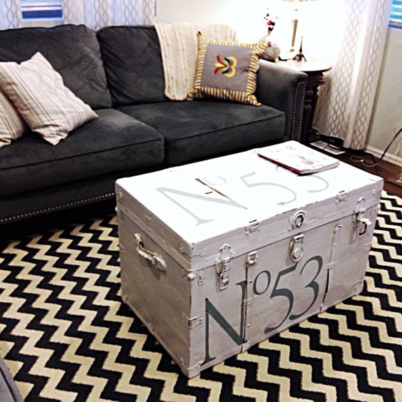 renovate an old trunk to make it fit your interior, here it was whitewashed and added numbers