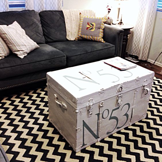 Image Result For Black Steamer Trunk Coffee Table 03 renovate an old trunk to make it fit your interior here it was whitewashed and added numbers Black Steamer Trunk Coffee Table