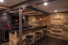 05 a rustic and modern space with lots of wood and metal surfaces, bulbs for lights
