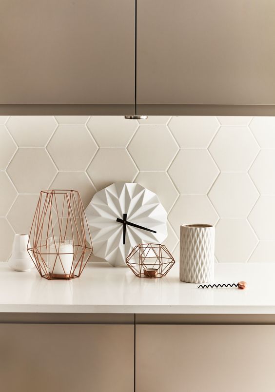 matte tiles kitchen tile backsplash kitchens texture hexagon bathroom colors cashmere hex decor matt grout geometric copper cream mdi scene
