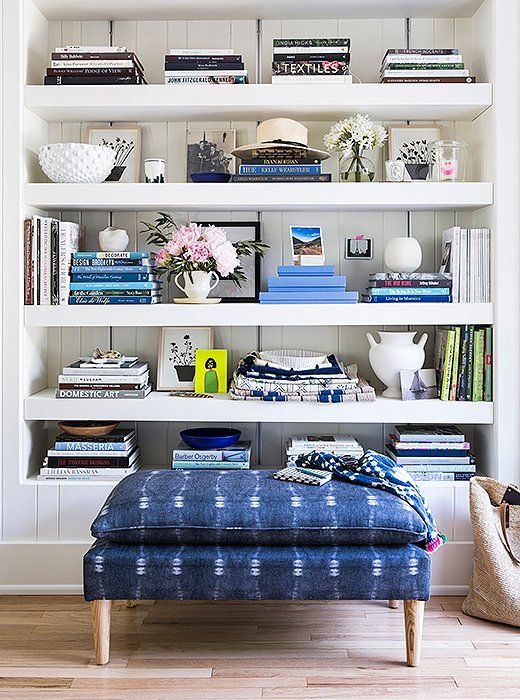 a shibori upholstered ottoman will bring a proper feel to a coastal house