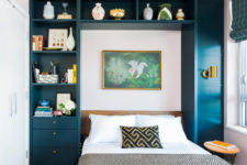 nice colorful shelving unit addition to the bedroom
