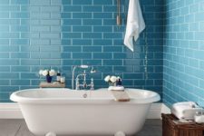 17 brick-inspired glossy blue tiles for a cute bathroom with rustic touches