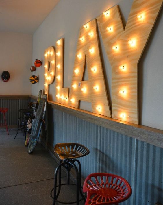 make a large marquee sign yourself to add character to the the room