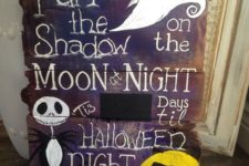 25 a Nightmare Before Christmas countdown sign in purple, black, white and yellow
