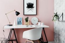 02 a pink accent wall makes this industrial home office warmer and gives it a girlish feel