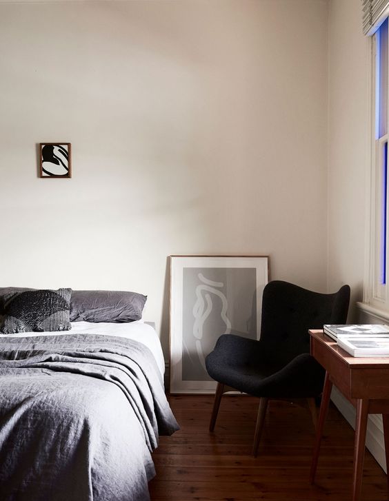The master bedroom is also filled with artworks of various kinds