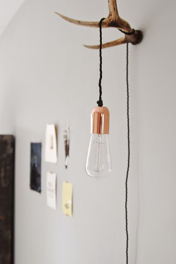 antlers used as a bulb holder is a chic and simple idea for the fall and winter