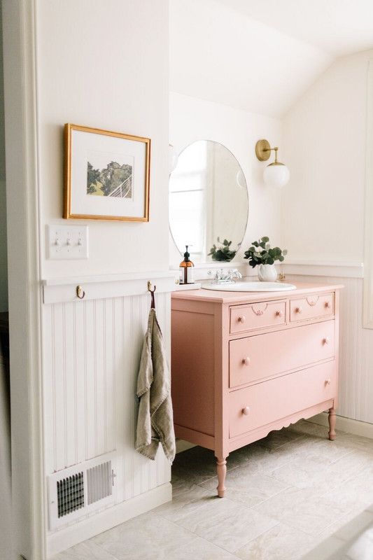 a pastel pink bathroom vanity will make your bathroom look completely different