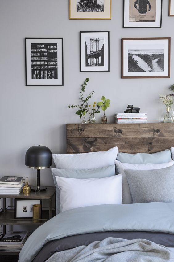 a stained reclaimed wood headboard to cozy up the space