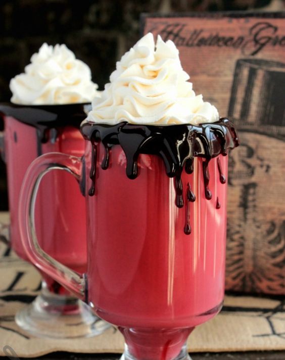 vampire hot chocolate with whipped cream