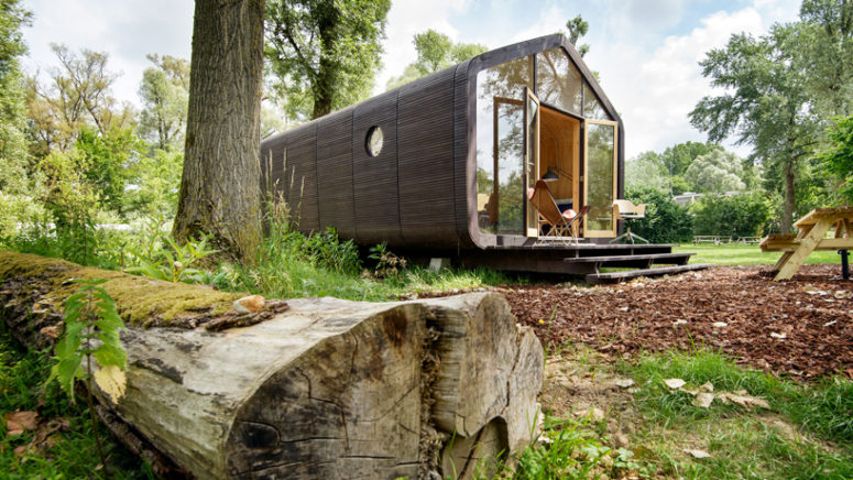 The main structure is built from heavy duty cardboard, and each part weighs about 500 kilos