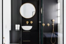 03 a black accent wall and neutral walls and floor make the space cool and eye-catching