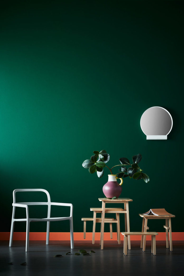 A selection of simple wooden stools or side tables are a part of the collection