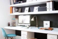 ikea lack shelves in a black and white home office