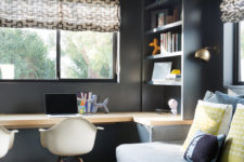 07 The home office is done in graphite grey, with a wall-mounted desk, it’s a shared space, which is enough for two or more people