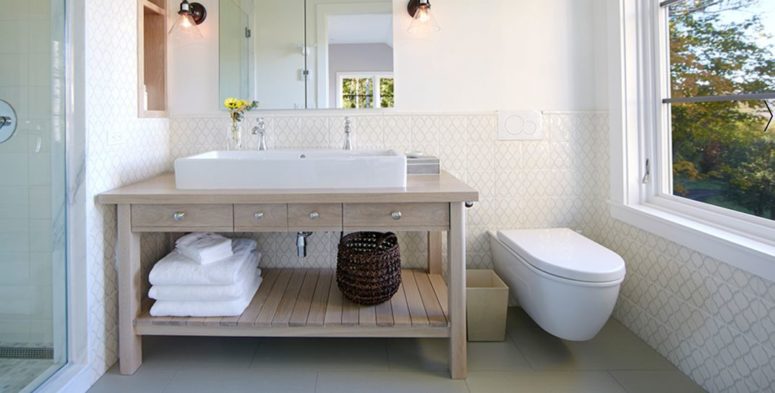 good looking whitewashed vanity The master bathroom also features amazing views and a wooden vanity to make it cozier, such a nice mix of rustic and modern design