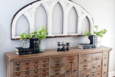 08 a vintage wooden apothecary cabinet as a gorgeous console table