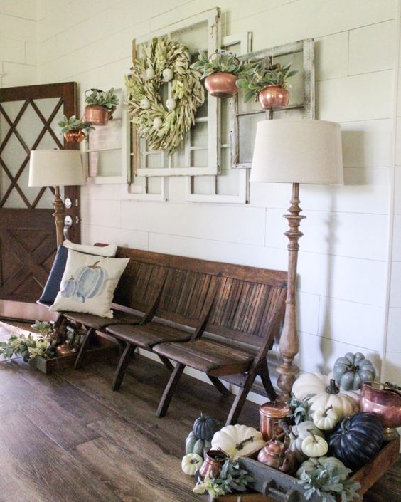 a stained farmhouse bench to make your entryway more welcoming