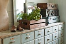 18 a shabby chic mint colored apothecary cabinet for a soft pastel interior