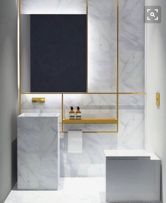 a creative suspended vanity of metal on the side of the sink looks very modern