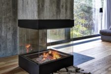 modern glass fireplace