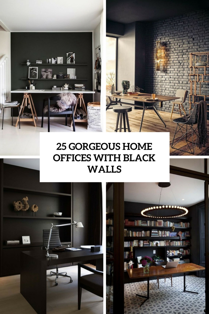 gorgeous home offices with black walls cover