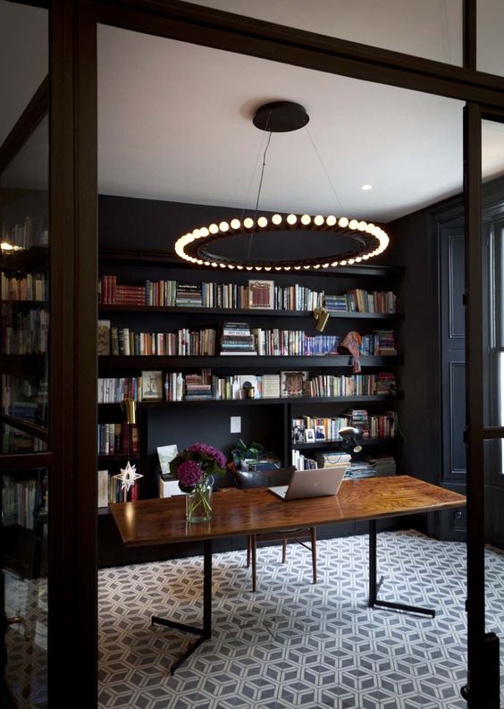 25 Gorgeous Home Offices With Black Walls - DigsDigs
