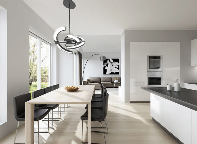 Saturn pendant lamp is a unique futuristic piece for any modern space, it represents a clock and looks very sculptural