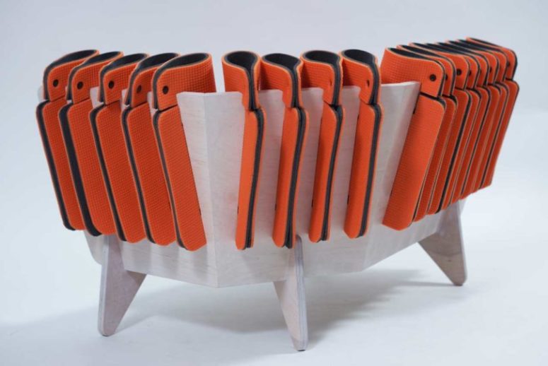 Polyfoam is the base of this chaise lounge, it's durable and a more affordable alternative to upholstery