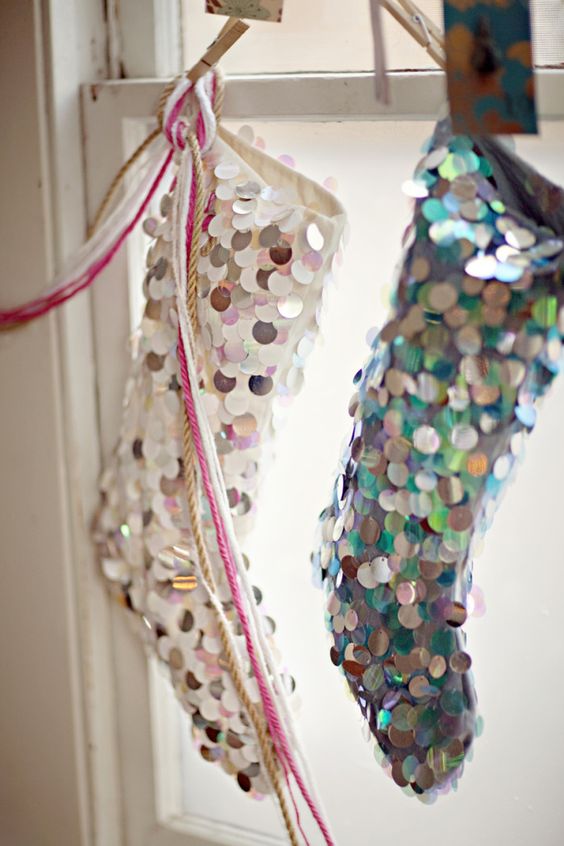colorful large sequin stockings are a fresh and modern take on traditional ones