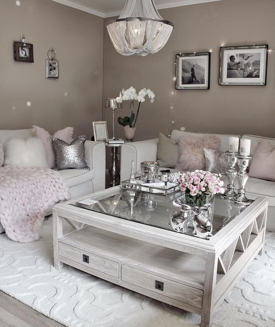 greys, creamy and pink work perfect for a glam girlish space