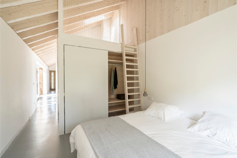 There's a comfy wardrobe and a ladder up