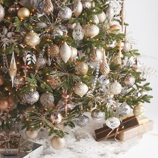 mixed metal ornaments in all shades from silver to copper will make your tree shiny and chic