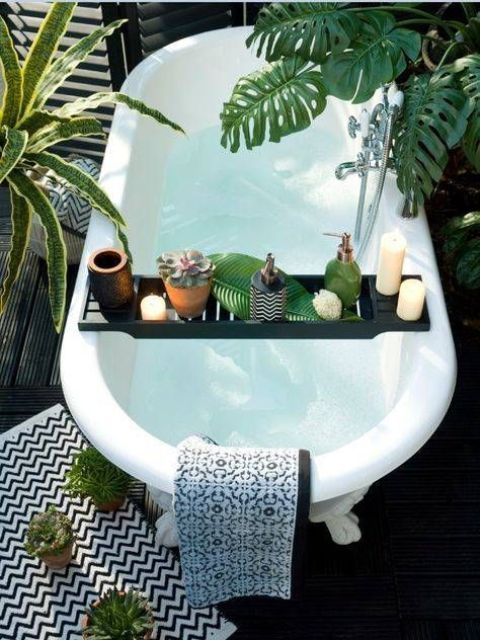 add greenery to your home, buy cool soap bottles and aromatic candles and awesome printed textiles