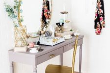 09 vintage grey desk with drawers and gold accents for a outique-style look