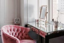 10 a mirror vanity and a pink velvet chair make this makeup nook very glam and cute