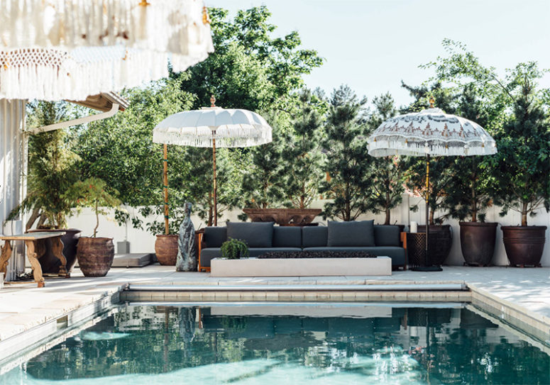 There's a comfy lounge with much potted greenery and trees to create some shade