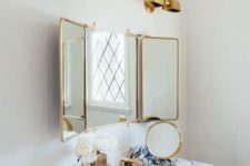 20 a marble vanity countertop, brass lamps, frames and legs for a vintage glam space