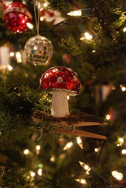 a unique sequin mushroom Christmas ornament will add a woodland feel to your decor