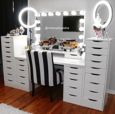 makeup desk with lights