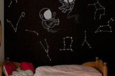 24 a space-themed black wall with austronauts and constellations is great for a space-themed room