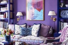 04 a violet statement wall and a geometric print rug in a refined space