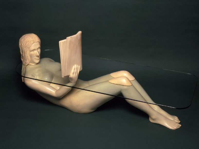 Woman in a Batht table is completely carved of wood