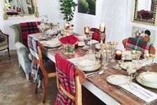 08 cover the chairs with plaid blankets to make all the guests feel cozy and warm