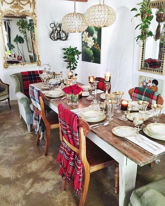 cover the chairs with plaid blankets to make all the guests feel cozy and warm