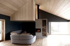 10 black walls, dove grey and light-colored wood are a gorgeous combo for a cabin