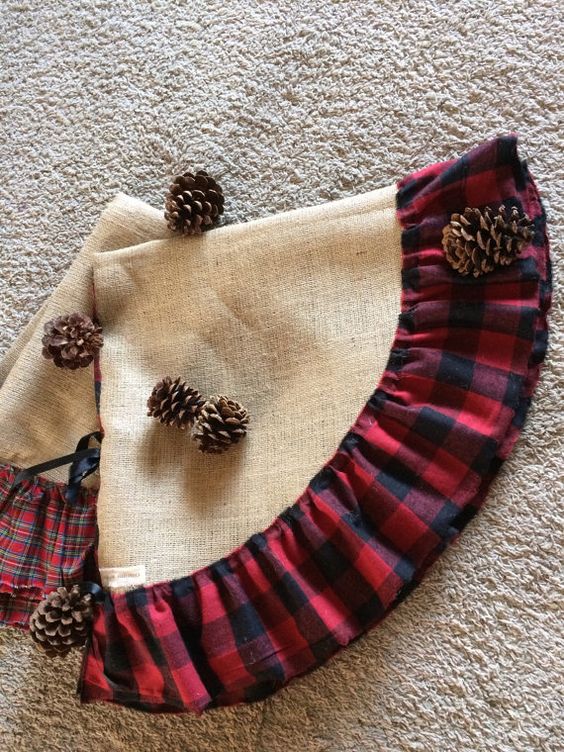 burlap and plaid Christmas tree skirts are a cute and cool idea that involves some sewing