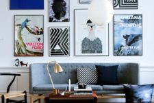 14 make the sofa wall more interesting with a bold gallery wall with various posters